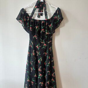 Like New Anthropologie Floral Dress, neck strap and over shoulder sleeves